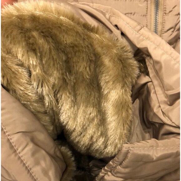 Ultim8 taupe tan faux fur lined Neck belted puffer parka Length Jacket Coat Sz M - Picture 5 of 7